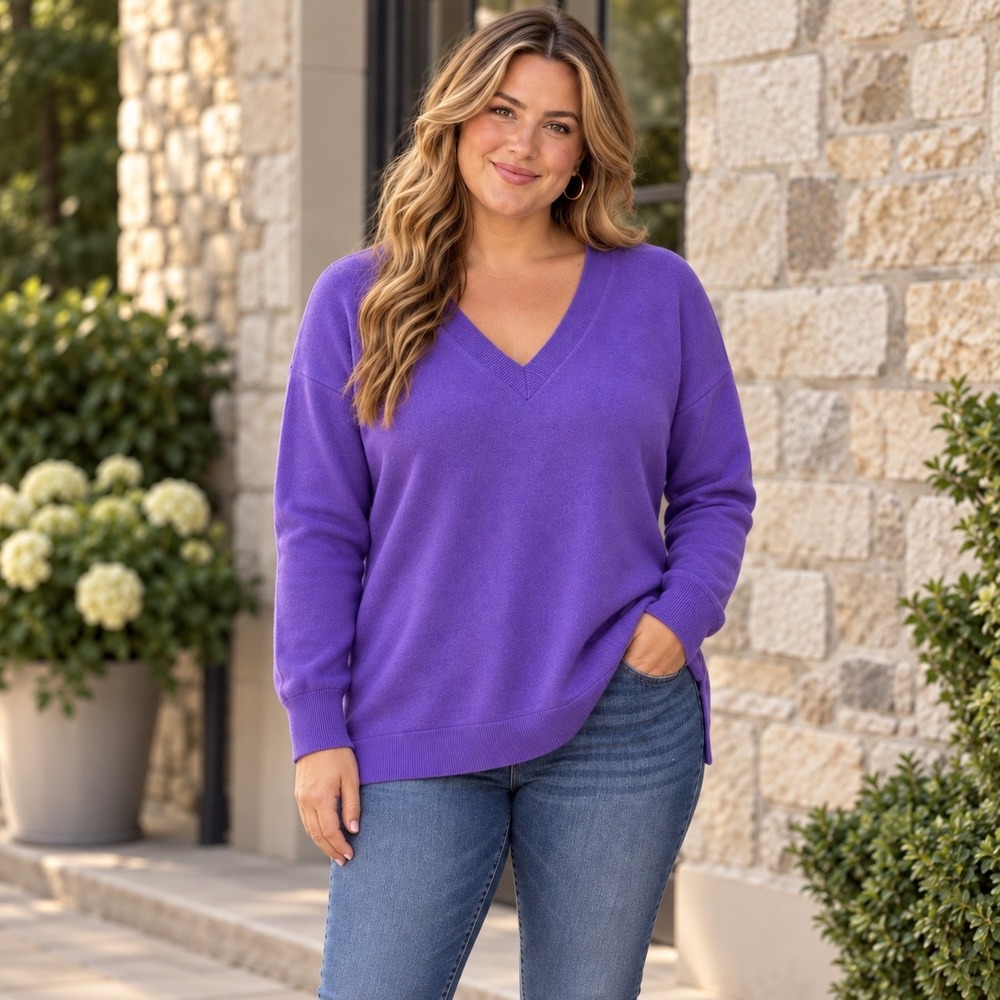 Talbots V-Neck cashmere Sweater Womens 2X Purple  luxury